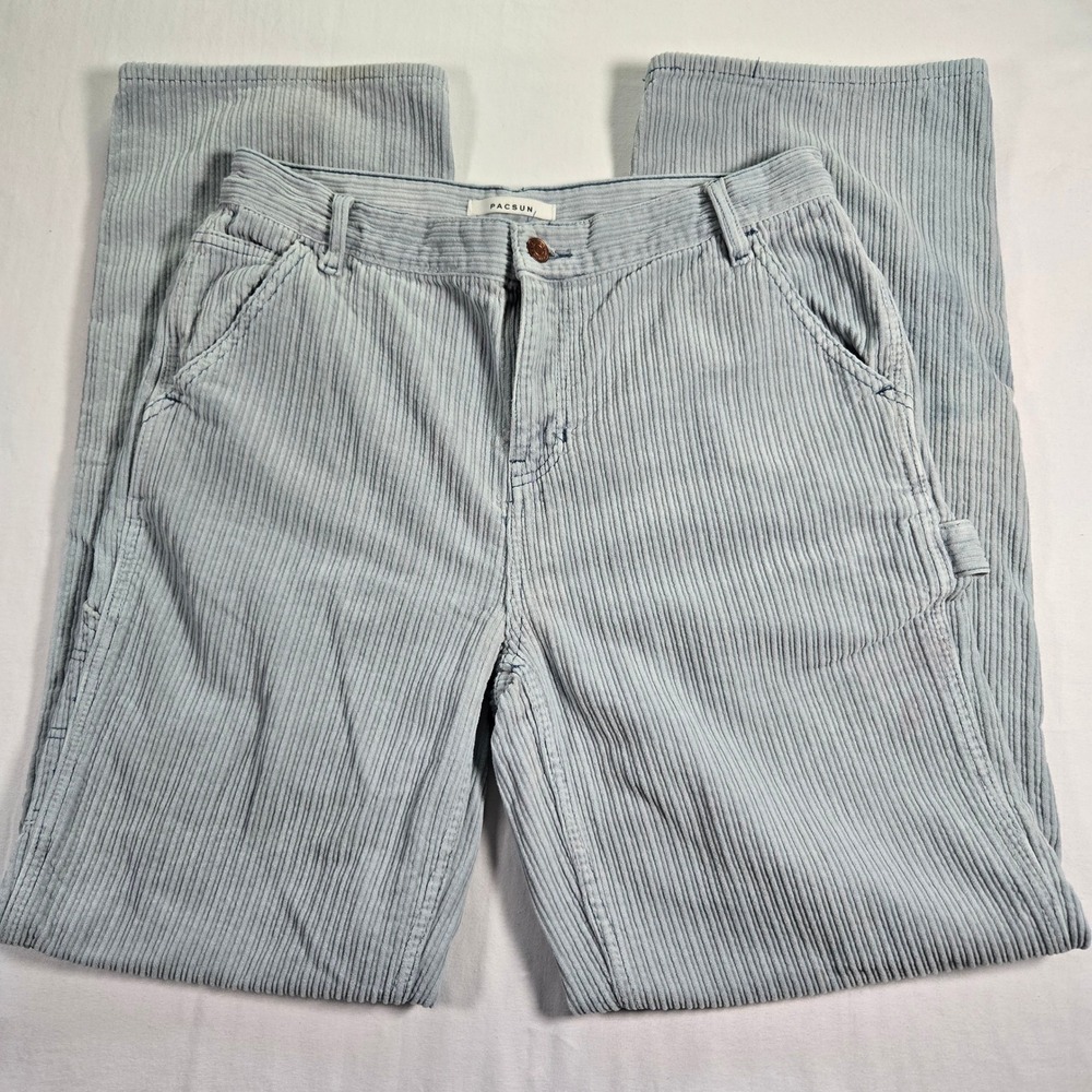 Vintage Pacsun Y2K Baggy Carpenter‎ Corduroy Pants Light Blue Size 28